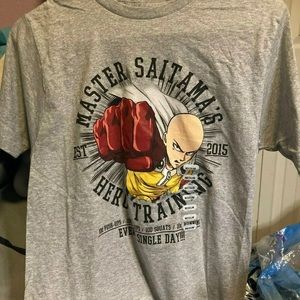 One Punch Man Saitama Anime Men Shirt Grey SIZE: M